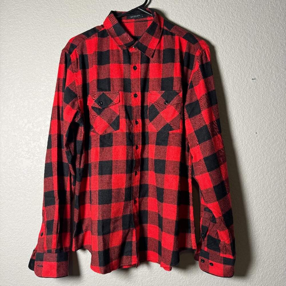 Plaid Flannel Shirt-Long Sleeve Casual Button Down Size Medium